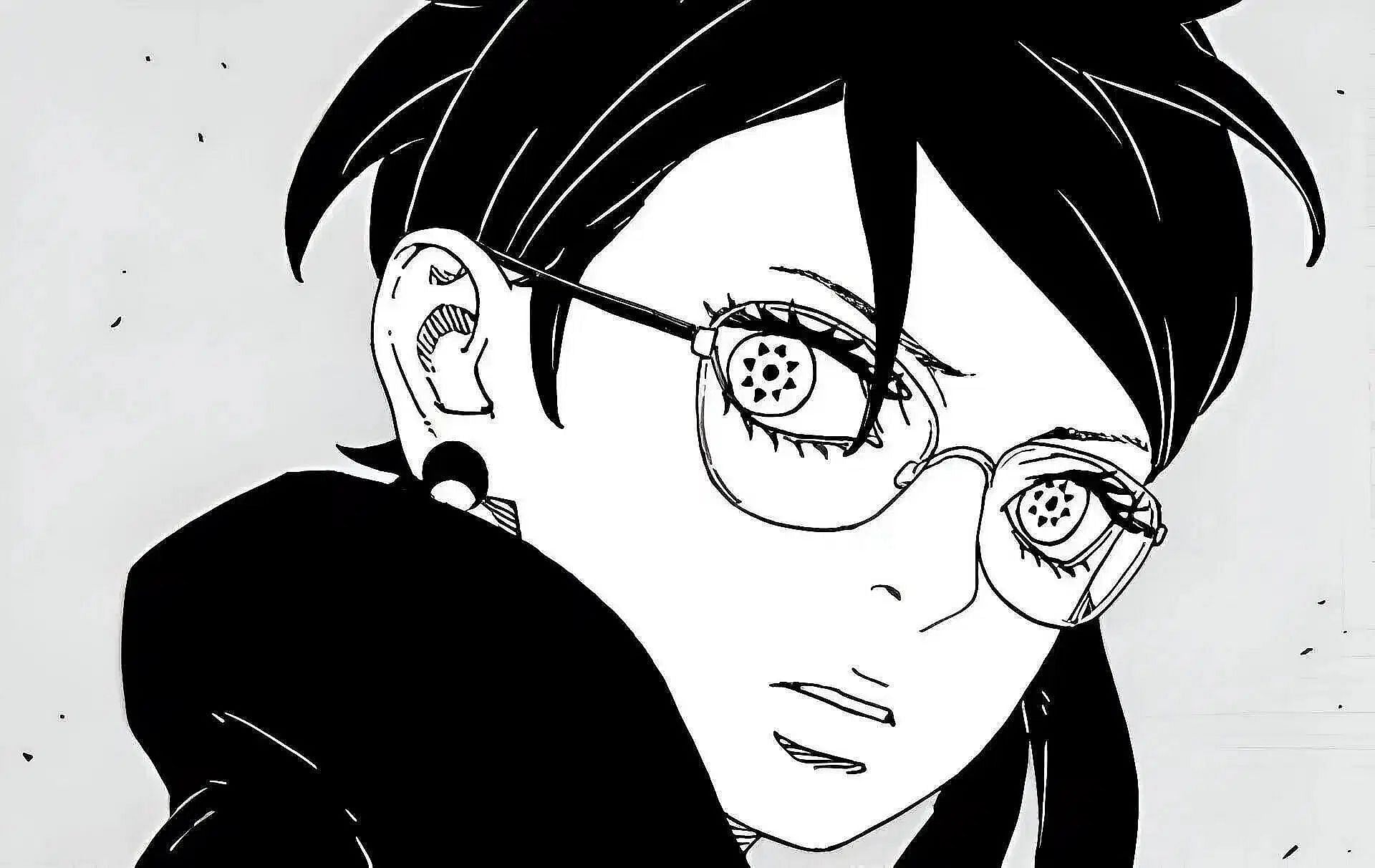 Sarada using her Mangekyo Sharingan in the manga (Image via Shueisha).